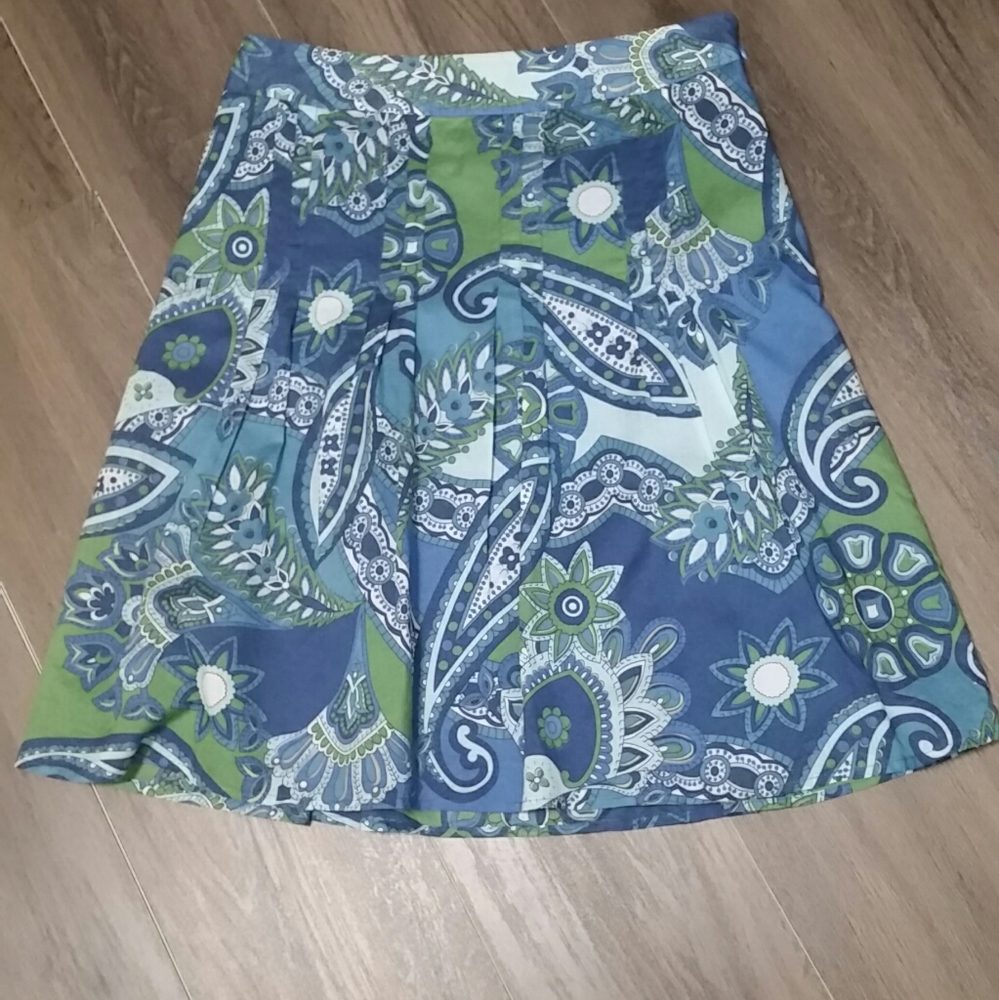 Ann Taylor Blue/Green Paisley Skirt Sz 0